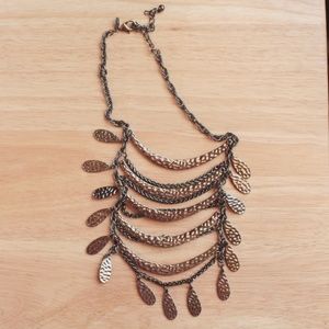 Chico's Hammered Necklace Hermatite Color Dark Grey Silver Tone Bib Statement